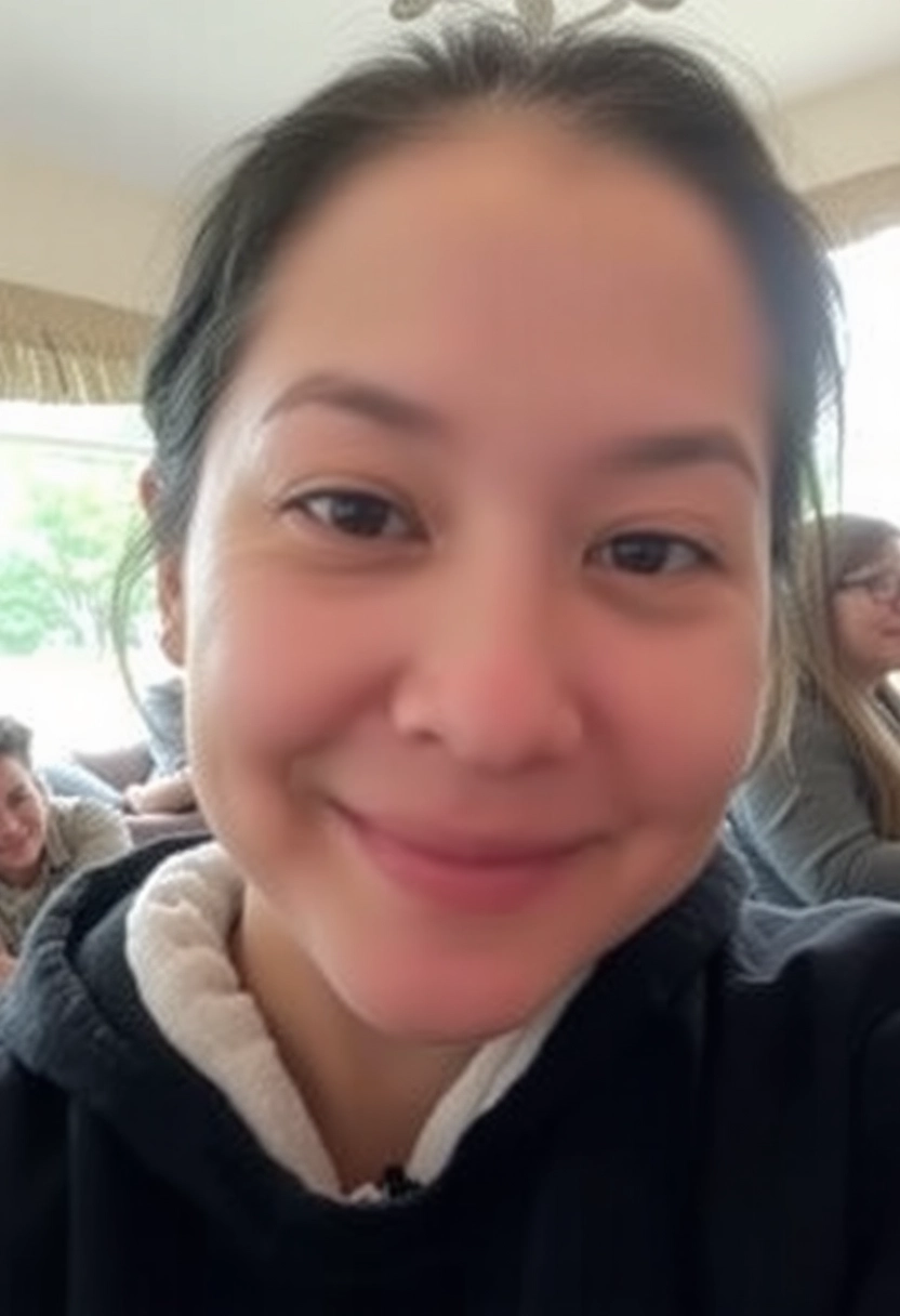 A candid selfie of a person, taken with a phone. The subject has a natural, relaxed expression with a subtle, genuine smile. Soft, diffused natural light illuminates their face. The background is an everyday, relatable setting like a cozy room or a public park. The image feels unposed and spontaneous, capturing an authentic moment.