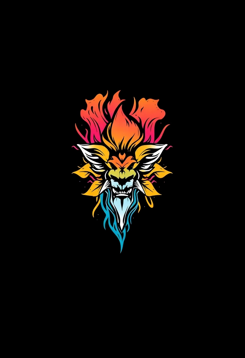 A high-quality graphic T-shirt design, centered on a plain black background. The design should be vibrant and eye-catching, suitable for apparel, with clear lines and a focused subject. The black background should be solid and deep, providing strong contrast to the design elements.